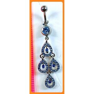 Vintage 90s Blue Crystal Chandelier Belly Button Ring 14G 316L Surgical Steel